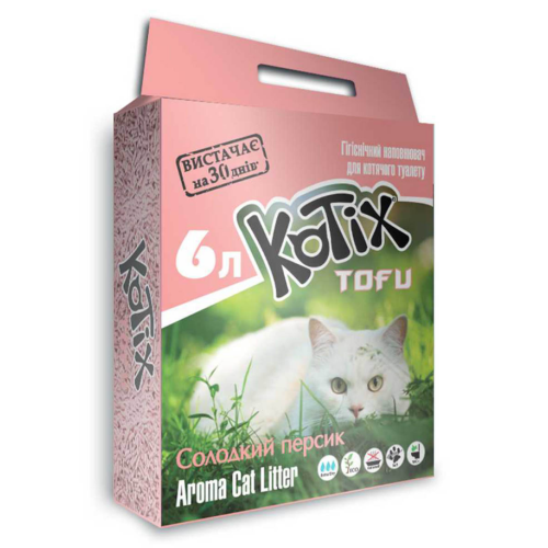 Наполнитель соевый для кошачьего туалета Kotix Tofu Honey Peach - 6 л (сладкий персик)