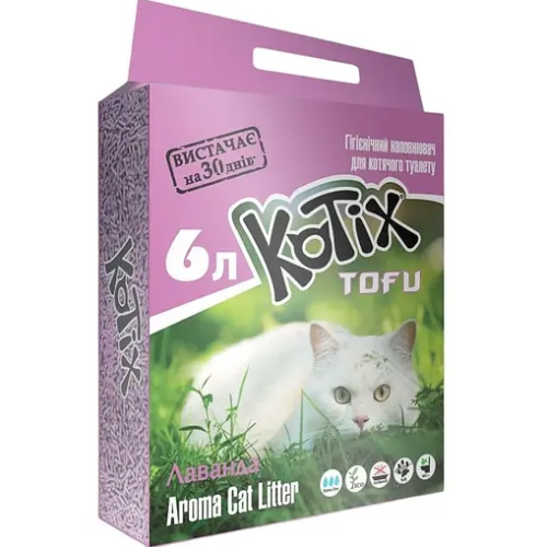 Наполнитель соевый для кошачьего туалета Kotix Tofu Lavender - 6 л (лаванда)