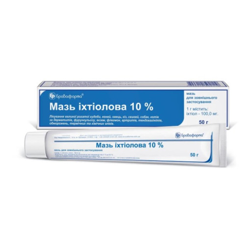 Мазь Ихтиолова 10% при заболеваниях и поражениях кожи у животных, 50 г