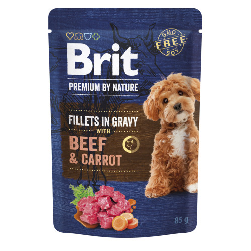 Влажный корм Brit Premium Fillets in Gravy Beef&Carrot для собак малых пород, филе в соусе, говядина и морковь, 85 г