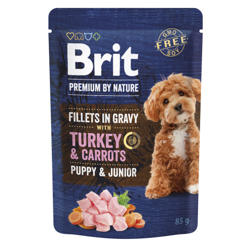 Влажный корм Brit Premium Fillets in Gravy Turkey & Carrots Puppy для щенков малых пород, филе в соусе, индейка и морковь, 85 г