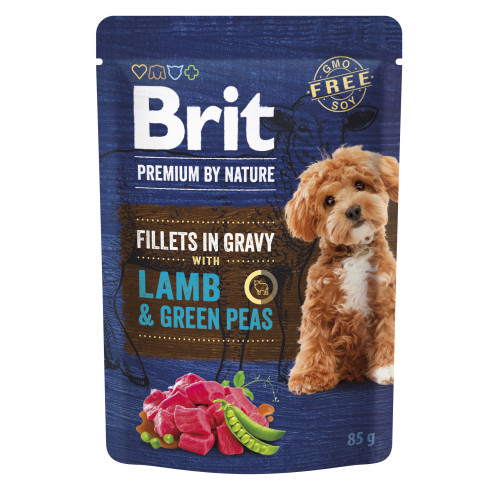 Влажный корм Brit Premium Fillets in Gravy Lamb & Green Peas для собак малых пород, филе в соусе, ягненок и зеленый горошек, 85 г