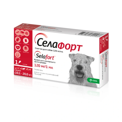 	Ветеринарний препарат для собак 10,1-20кг KRKА Селафорт 120мг/1мл Спот-Он піпетка -1шт 