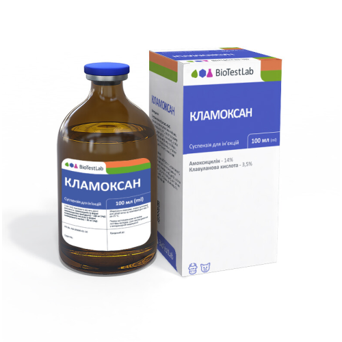  Инъекционный антибактериальный препарат для животных Biotestlab Кламоксан суспензия - 100 мл