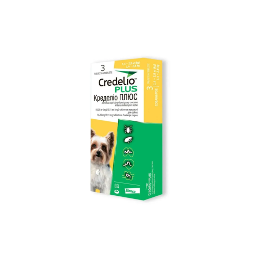 Ветеринарный препарат для собак весом 1,4 - 2,8 кг Elanco (Bayer) CREDELIO PLUS DOG TAB таблетки - 3 шт