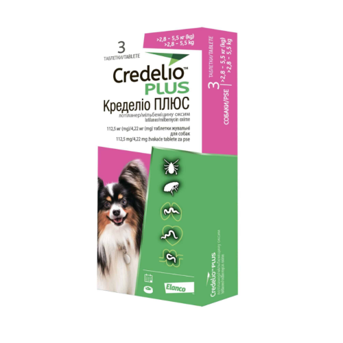 Ветеринарный препарат для собак весом 2,8 - 5,5 кг Elanco (Bayer) CREDELIO PLUS DOG TAB таблетки - 3 шт