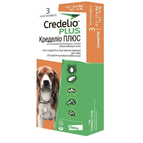  Ветеринарный препарат для собак весом 5,5 - 11 кг Elanco (Bayer) CREDELIO PLUS DOG TAB таблетки - 3 шт