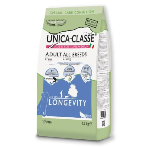 Сухой корм Gheda Unica Classe Adult All Breeds Longevity для собак всех пород с лососем, 12 кг