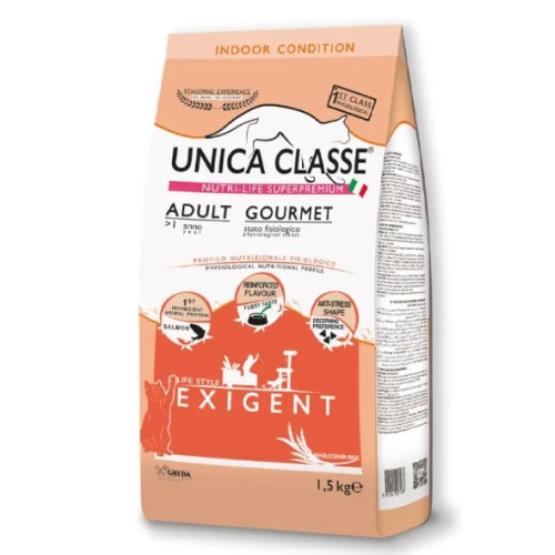 Сухой корм Gheda Unica Classe Adult Gourmet Exigent Dry для взрослых кошек с лососем, 1,5 кг