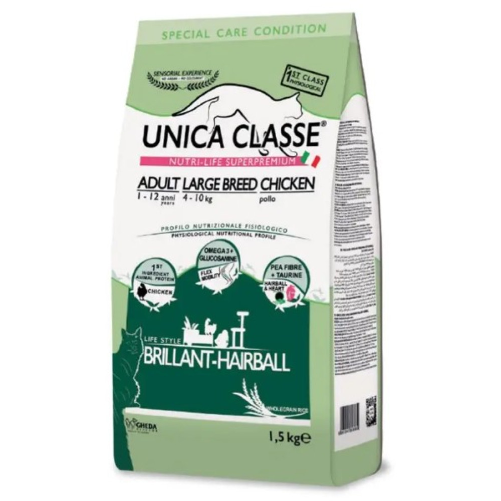 Сухой корм Gheda Unica Classe Adult Large Breeds Dry для взрослых кошек крупных пород с цыпленком, 1,5 кг
