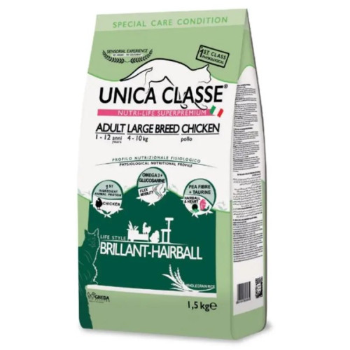 Сухой корм Gheda Unica Classe Adult Large Breeds Dry для взрослых кошек крупных пород с цыпленком, 1,5 кг