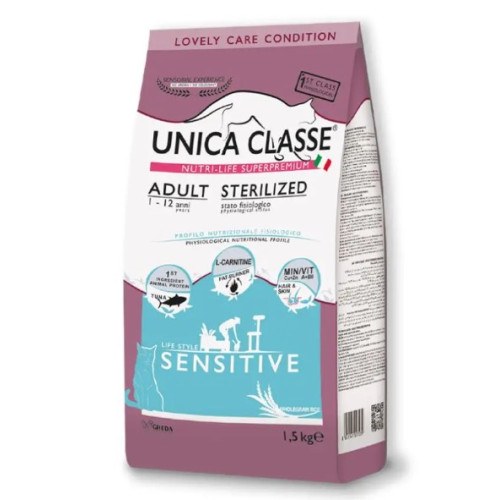 Сухий корм Gheda Unica Classe Adult Sterilized Sensitive Dry для дорослих стерилізованих котів з тунцем, 1,5 кг