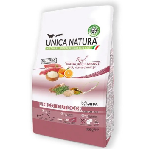 Сухой корм Gheda Unica Natura Outdoor Duck для кошек, живущих на улице с уткой, рисом и апельсином, 350 г