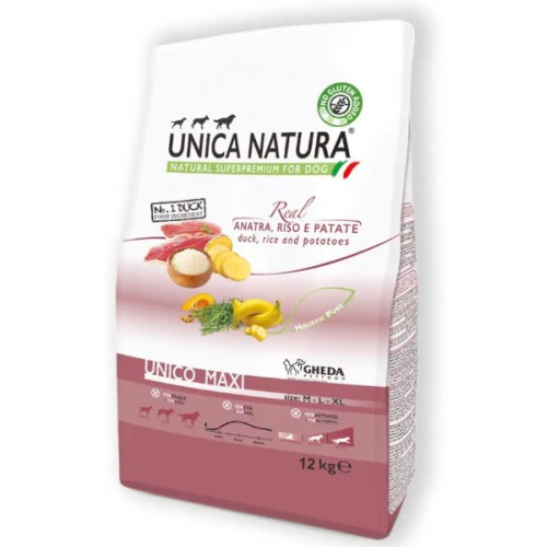 Сухой корм Gheda Unica Natura Unura Unico Maxi для собак крупных пород с уткой, рисом и картофелем, 12 кг