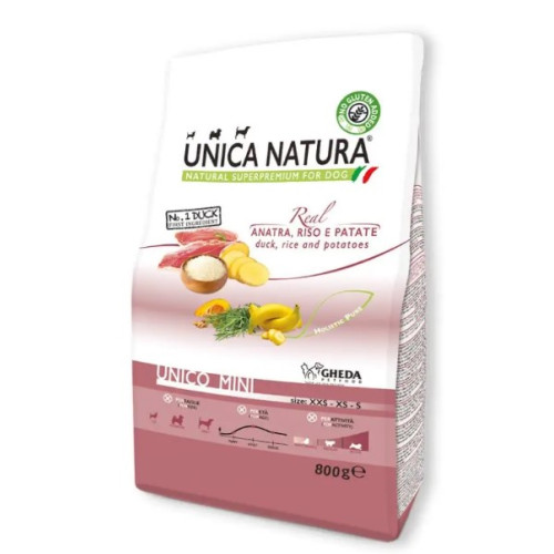 Сухий корм Gheda Unica Natura Unico Mini для собак малих порід з качкою, рисом та картоплею, 800 г