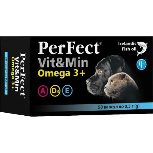Лікувальний припарат для собак та котів Ветсинтез PerFect Vit&Min Omega3+ капсули - 50 по 0,5 г