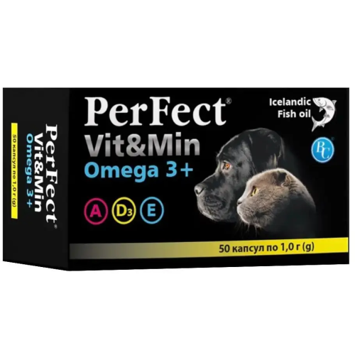 Лікувальна добавка для собак та котів PerFect Vit&Min Omega3+ капсули - 50 шт по 1 г
