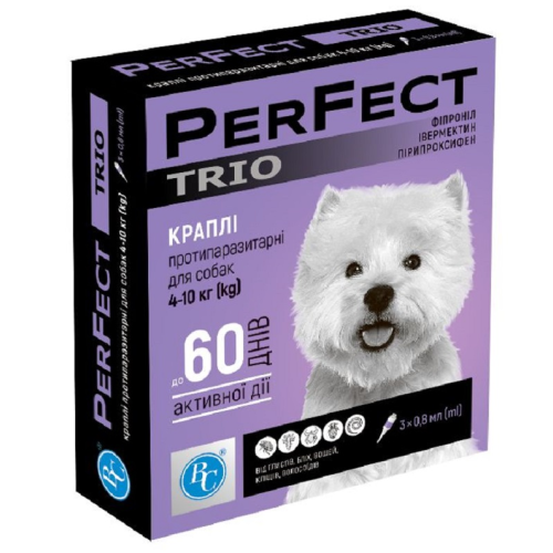 Лікувальний припарат для собак 4-10 кг Ветсинтез PerFect TRIO краплі 0,8мл піпетка - 3  шт   