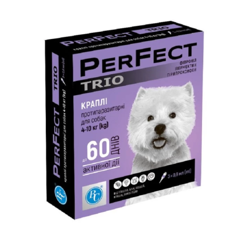Лікувальний припарат для собак від 4 -10 кг Ветсинтез PerFect TRIO краплі 0,8мл піпетка - 5 шт  