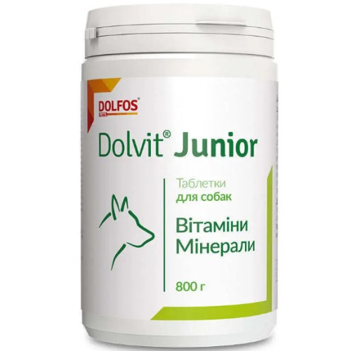 Витаминно-минеральный комплекс Dolfos Dolvit Junior для щенков и молодых собак мелких пород, 800 г (510 таб.)