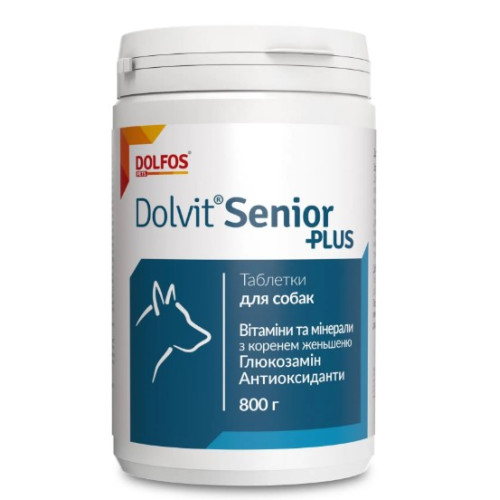 Вітамінний комплекс Dolfos Dolvit Senior Plus для собак від 7 років, для запобігання процесу старіння, 800 г (800 таб.)