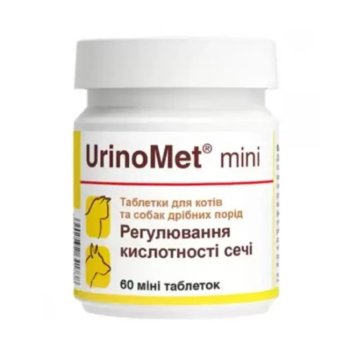 Витаминно-минеральная добавка Dolfos UrinoMet mini при заболеваниях мочевыводящих путей для собак и котов, 60 мини табл.