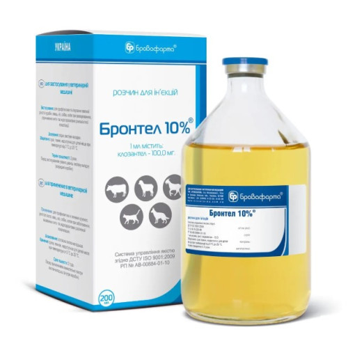 Антигельминтный препарат Бронтел 10% для кошек, собак и других животных, 200 мл