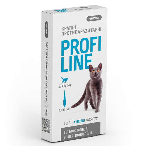  Ветеринарный препарат инсектоакарицид для кошек до 4 кг PROVET Profiline капли пипетки по 0,5 мл - 4 шт