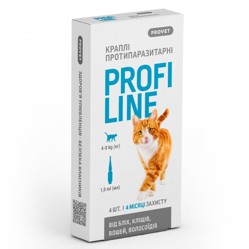 Противопаразитарный препарат для кошек 4-8 кг PROVET Profiline капли по 1,0 мл пипетки - 4 шт