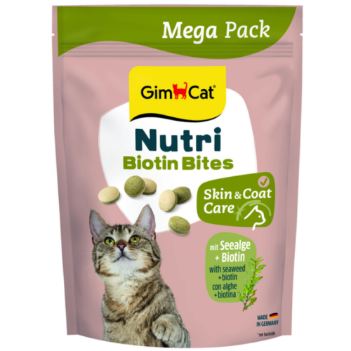 Витамины для кошек GimCat NUTRI BIOTIN BITES для улучшения состояния шерсти и кожи с водорослями - 425г