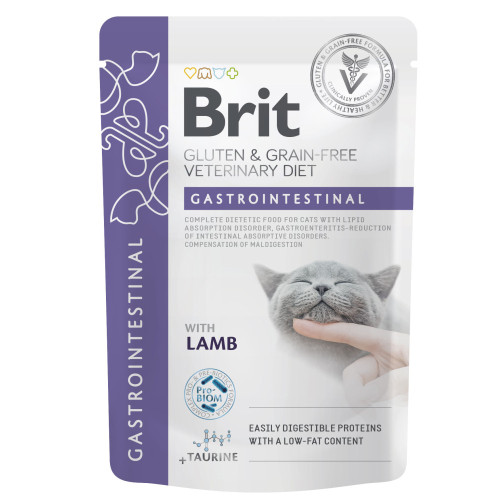 Вологий корм Brit GF VD Gastrointestinal для котів, з проблемами травлення, з ягням, 85 г