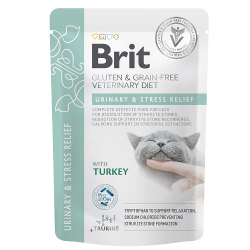 Вологий корм Brit GF VD Urinary and Stress Relief для котів, профілактика струвітів та заспокійливе в стресових ситуаціях, з індичкою, 85 г