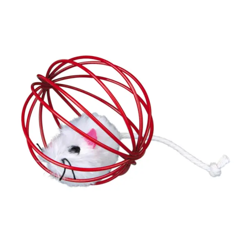 Іграшка для котів Тrixie Mouse in a Wire Ball Мишка в дротяній кулі з дзвіночком 6 см ( плюш/метал)