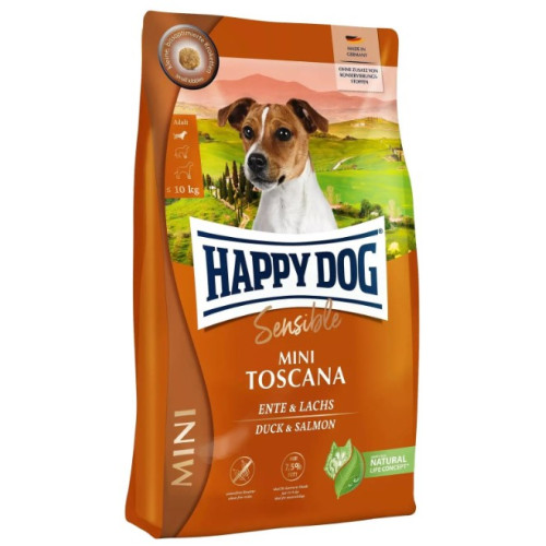 Сухой корм для собак мелких пород Happy Dog HD Sensible Mini Toscana, с уткой и лососем, 4 кг