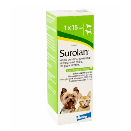 Капли для лечения отитов у кошек и собак Суролан (Surolan) флакон 15 мл
