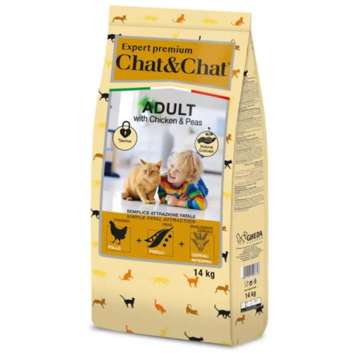Сухой корм Gheda Chat&Chat Expert для взрослых кошек с курицей и горохом, 14 кг