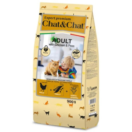 Сухой корм Gheda Chat&Chat Expert для взрослых кошек с курицей и горохом, 900 г