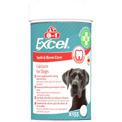 Витамины 8in1 Excel Calcium для щенков и взрослых собак, для зубов и костей, кальций, 155 шт