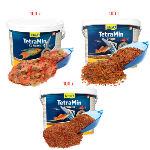 Набор фасованных кормов для аквариумных рыбок Tetra "TetraMinSet" (3 вида кормов TetraMin) - 300 г