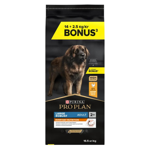 Сухий корм для дорослих собак великих порід Purina Pro Plan Large Robust Adult з куркою, 14 кг + 2.5 кг