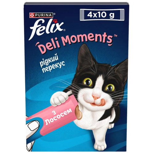 Вологі ласощі Felix DeliMoments для дорослих котів, снеки з лососем, 4 шт х 10 г