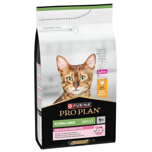 Сухий корм Purina Pro Plan Sterilised Adult 1+ Delicate Digestion для стерилізованих котів з чутливим травленням, зі смаком курки, 1,5 кг