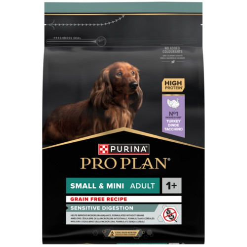 Сухий беззерновий корм Purina Pro Plan Small&Mini 1+ Sensitive Digestion для дорослих собак малих порід з чутливим травленням , з індичкою, 7 кг