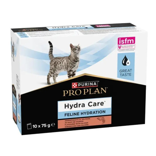 Вологий корм ProPlan Hydra Care для дорослих котів, що сприяє збільшенню споживання рідини та розрідженню сечі, з лососем, 10х75 г