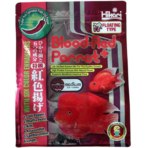 Корм для селекционных цихлид, красных попугаев HIKARI BLOOD-RED PARROT PLUS MEDIUM (гранулы 5.5 мм) - 600г