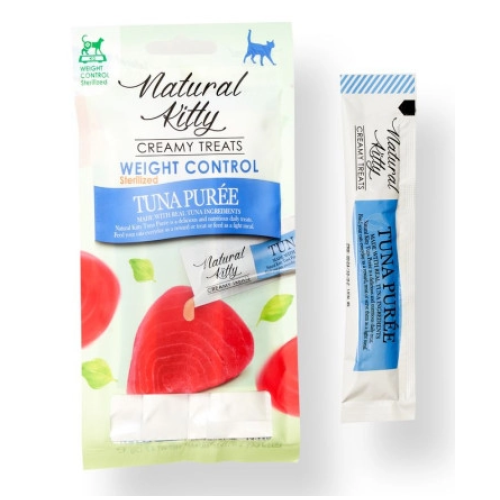 Лакомство для кошек крем-снеки Natural Kitty Fuctional Creamy Treat Tuna Puree Weight Control/Sterilised (контроль веса/для стерилизованных), 4х12 г