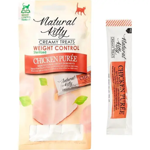 Лакомство для кошек крем-снеки Natural Kitty Fuctional Creamy Treat Chicken Puree Weight Control/Sterilised (контроль веса/для стерилизованных), 4х12 г
