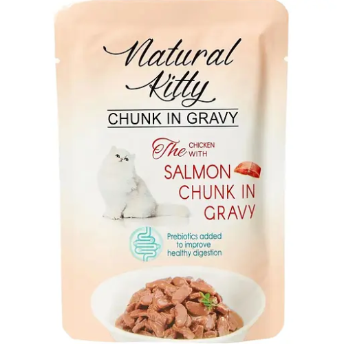 Влажный корм для кошек Natural Kitty Chunk in Gravy Chicken with Salmon - 12*85 г