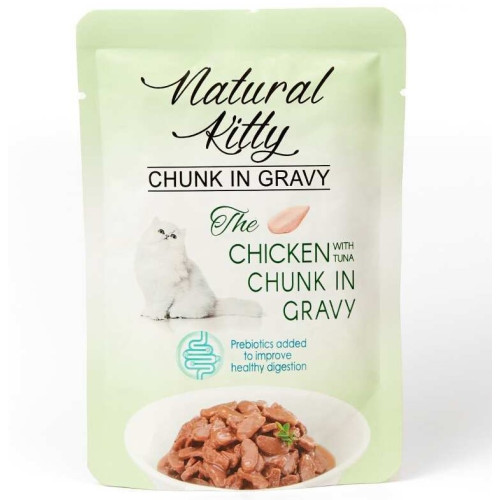 Влажный корм для кошек Natural Kitty Chunk in Gravy Chicken and Tuna (курица+тунец) -85 г