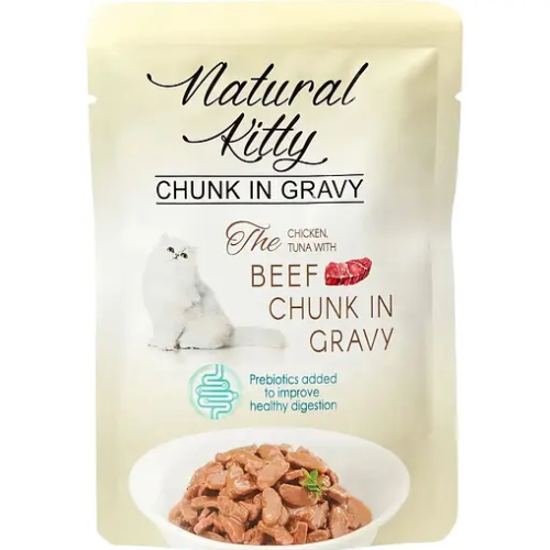 Влажный корм для кошек Natural Kitty Chunk in Gravy Chicken, Tuna with Beef - 12х85г
